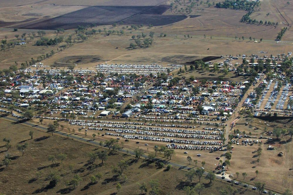 Aerial view of a busy FarmFest